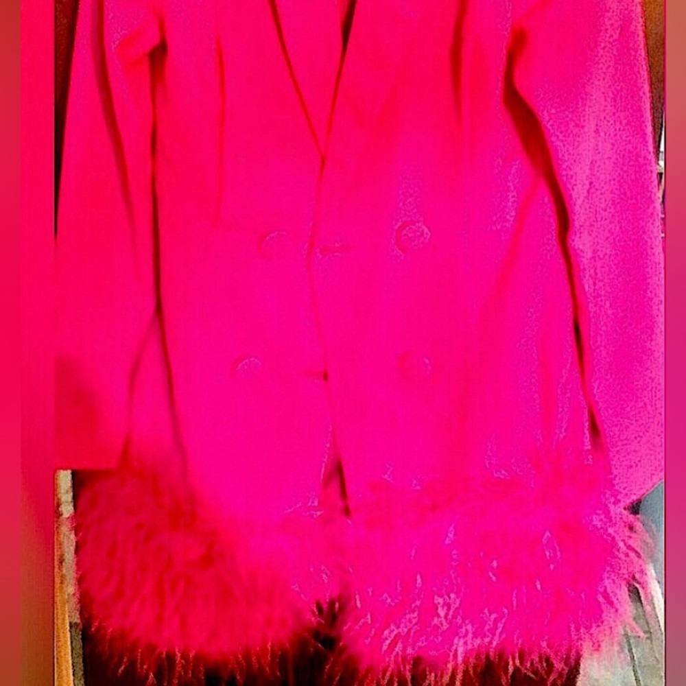 “BARBIE FEATHERED” Pink Gorgeous Double Breasted Blazer, Ostrich TAIL - Picture 4 of 12